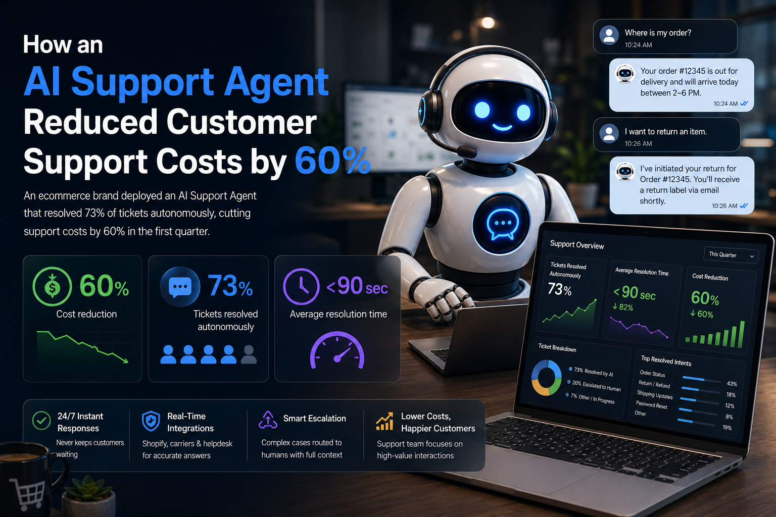 AI Support Agent resolving customer tickets autonomously