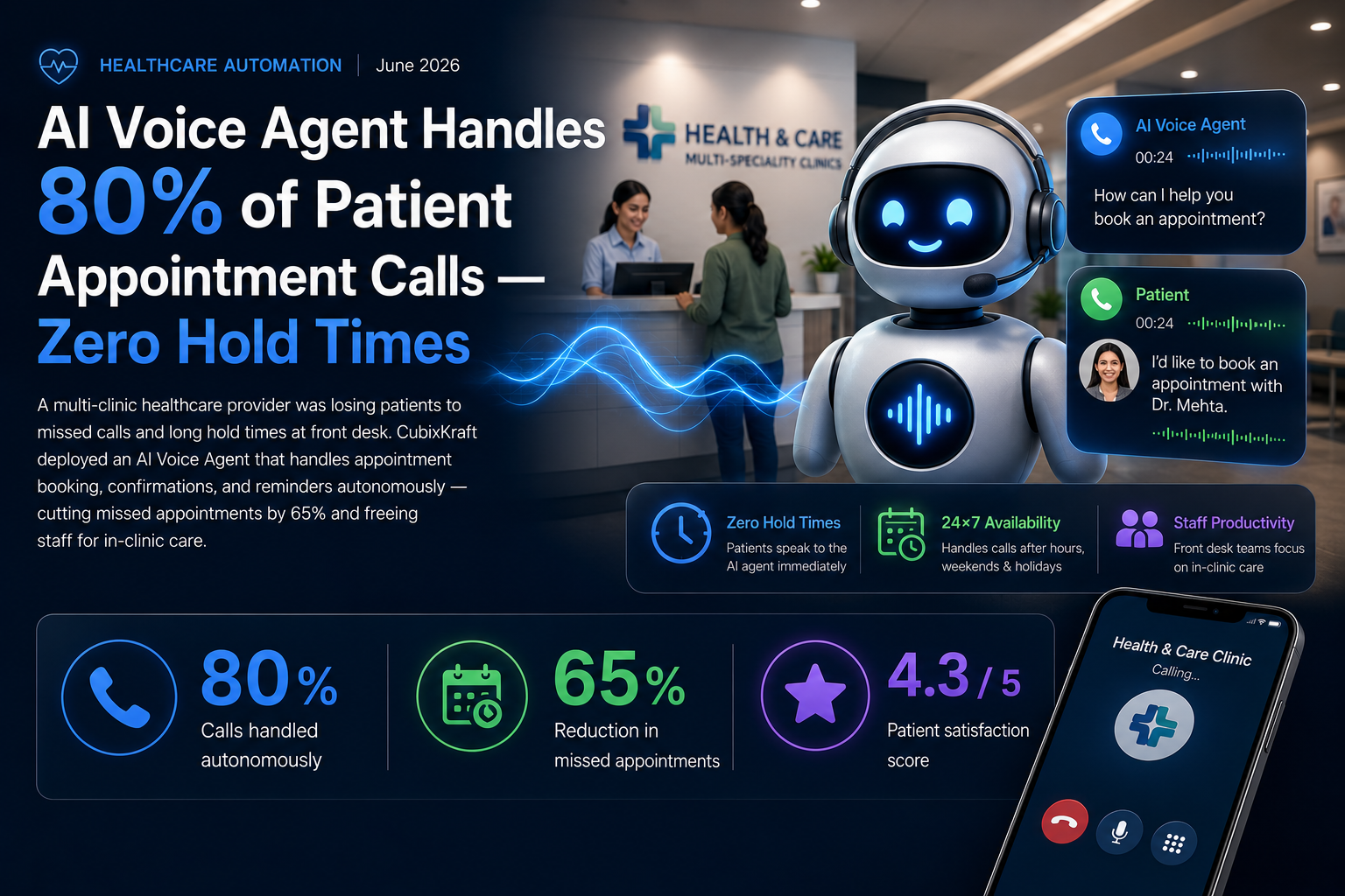 AI Voice Agent handling patient appointment calls for healthcare provider